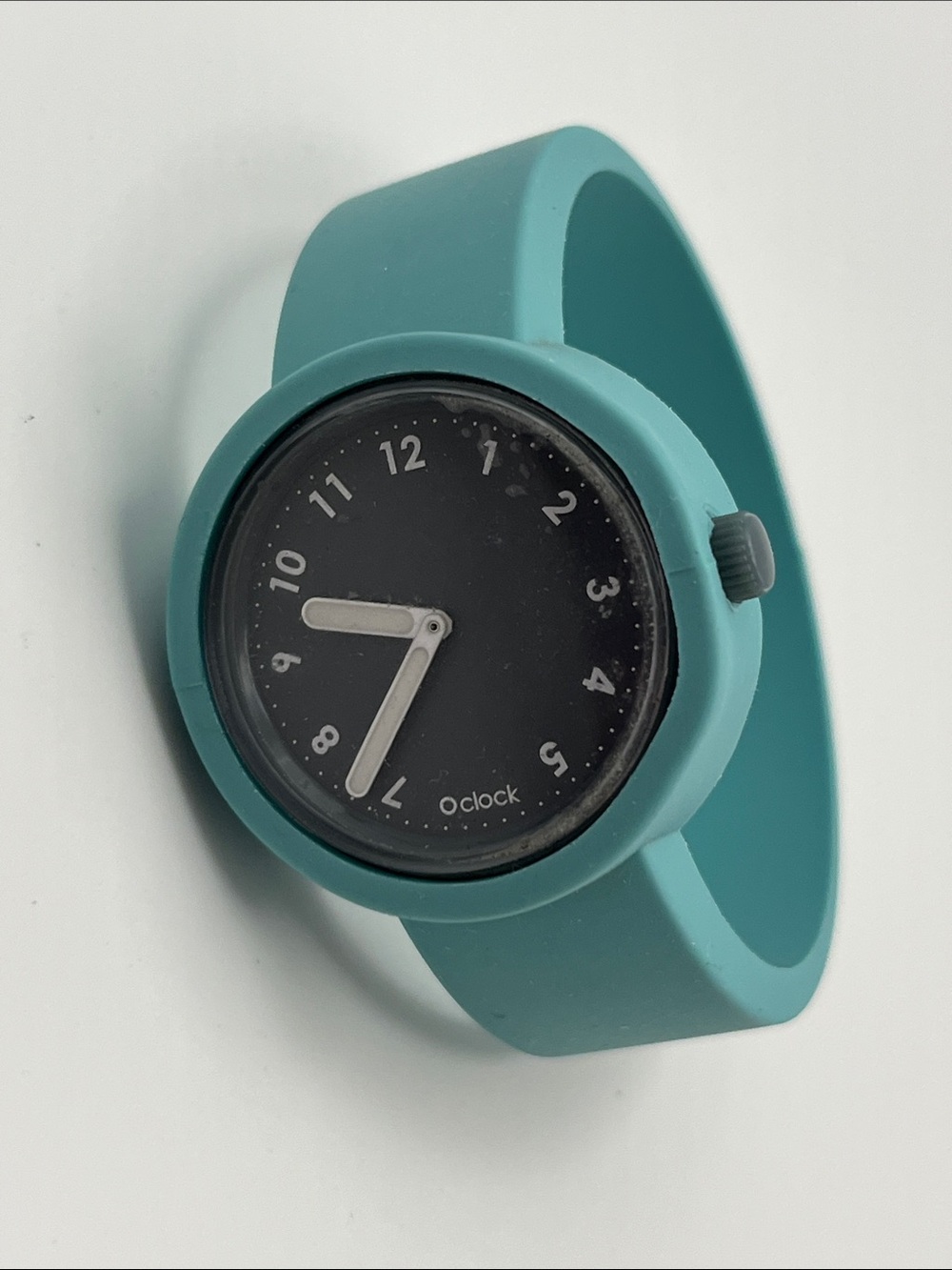 O bag O clock Modular Silicone Watch with a mint green strap